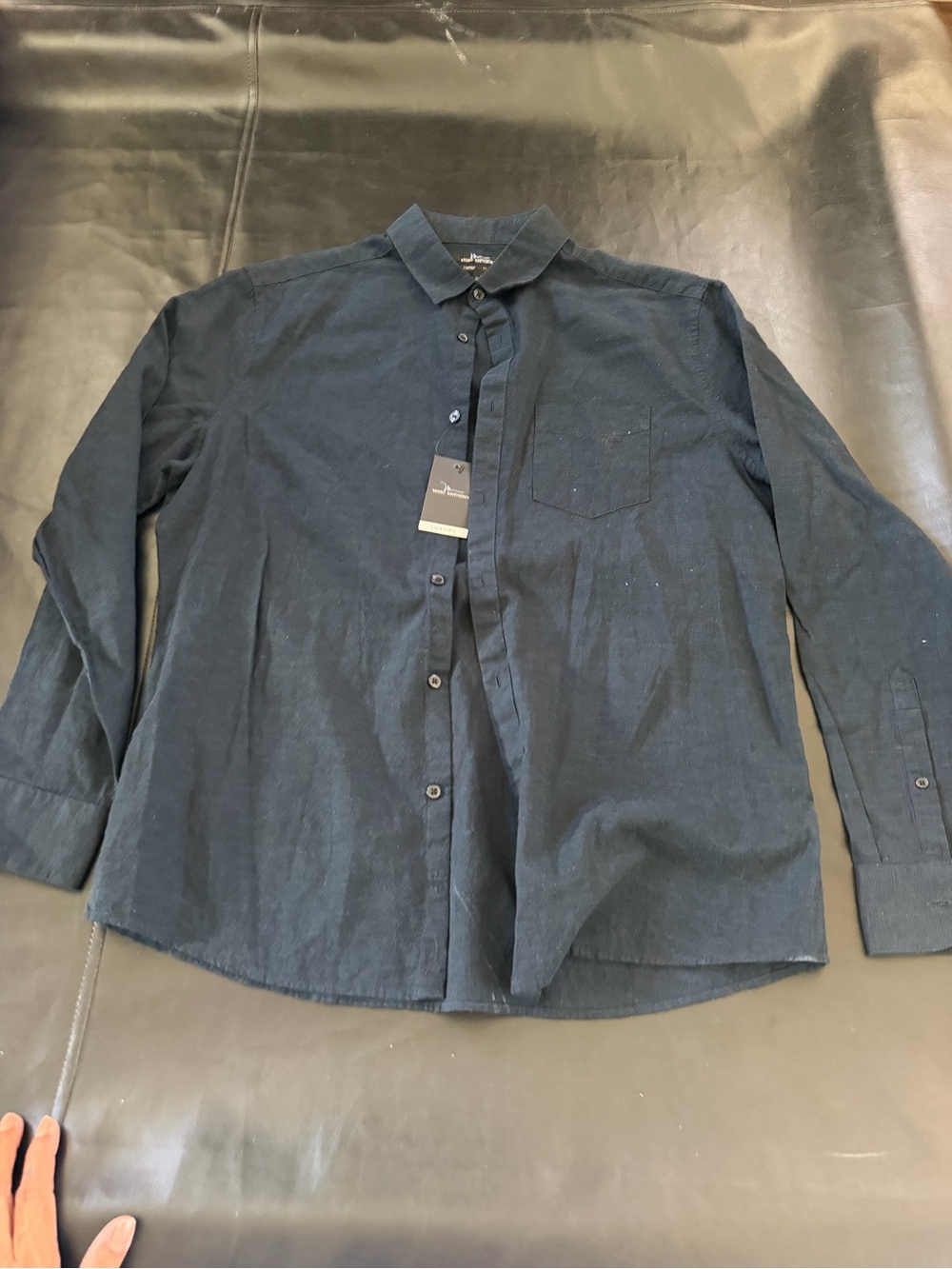 Marc Anthony Navy Blue Long-Sleeve Casual Button-Down Shirt